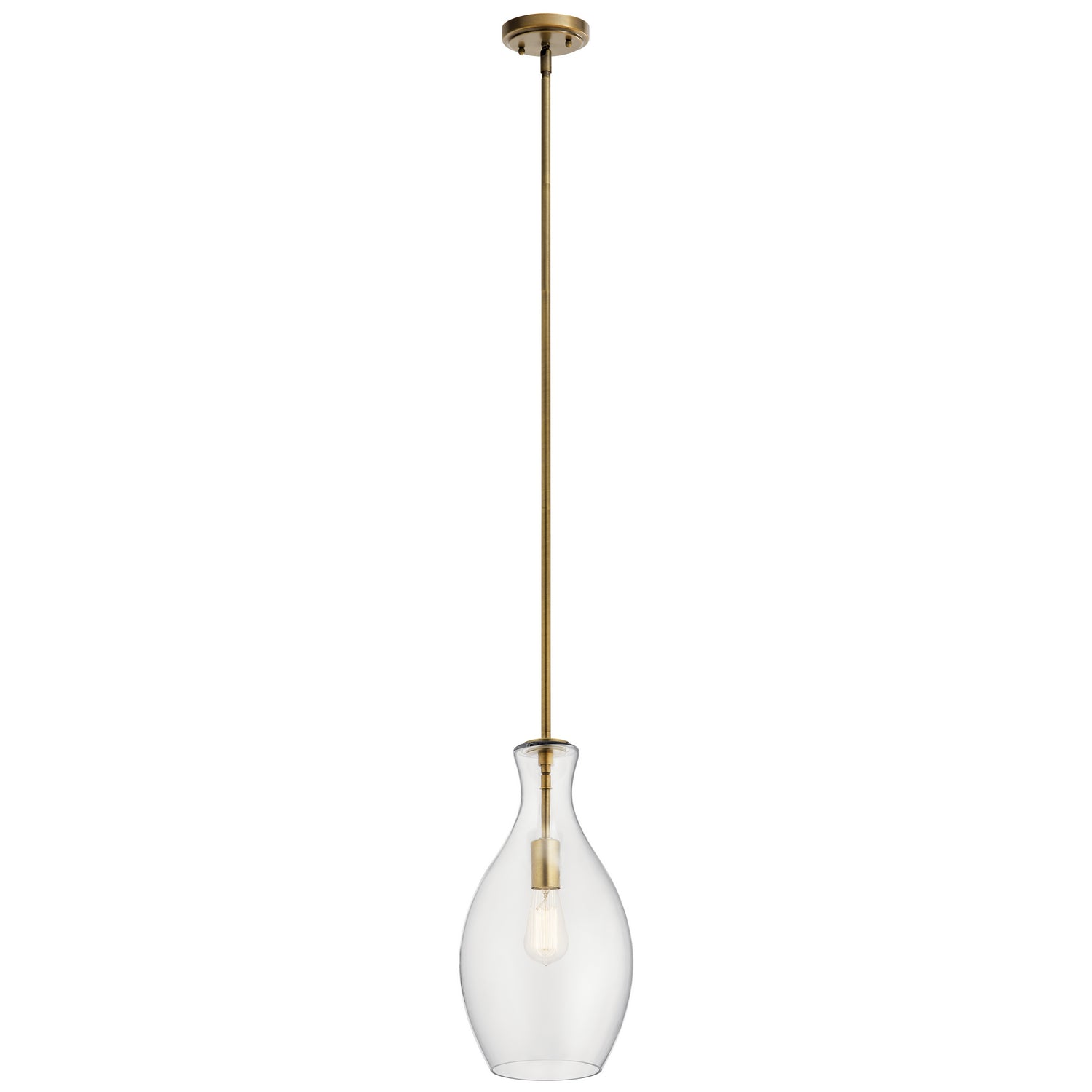 KICHLER 42047NBR Everly 17.75" 1 Light Hour Glass Pendant Clear Glass Natural Brass