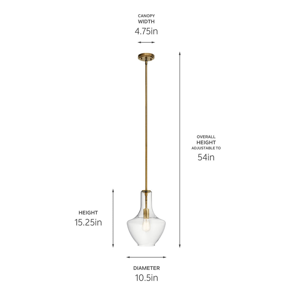 KICHLER 42141NBR Everly 15.25" 1 Light Bell Pendant Clear Glass Natural Brass