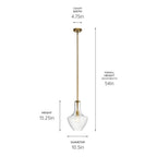 KICHLER 42141NBR Everly 15.25" 1 Light Bell Pendant Clear Glass Natural Brass