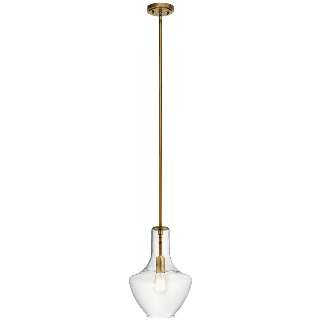 KICHLER 42141NBR Everly 15.25" 1 Light Bell Pendant Clear Glass Natural Brass