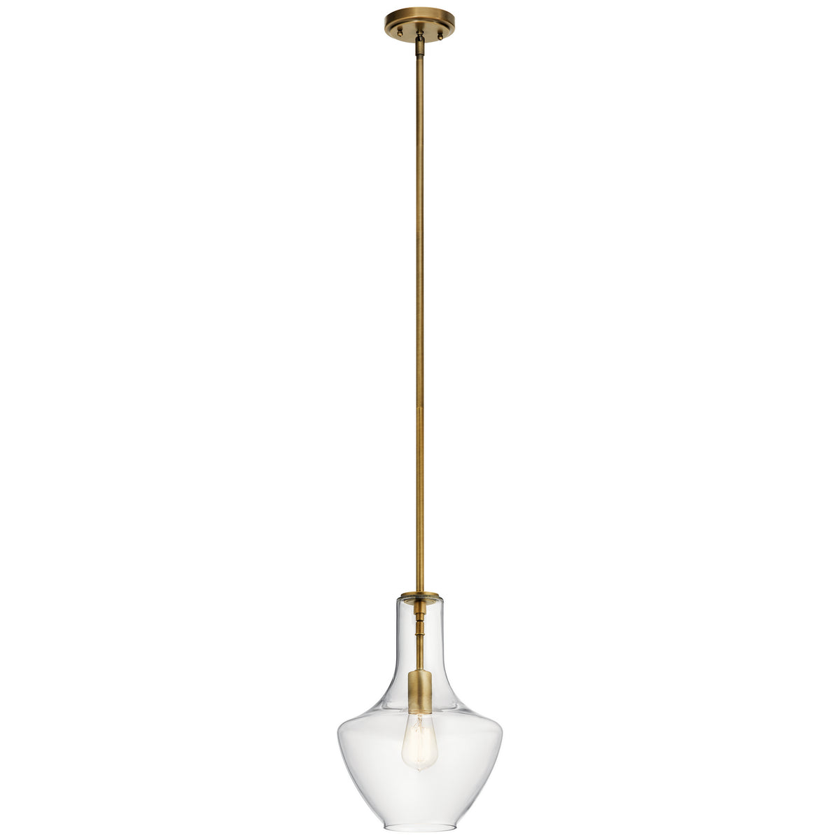 KICHLER 42141NBR Everly 15.25" 1 Light Bell Pendant Clear Glass Natural Brass