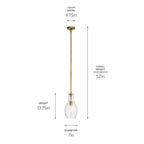 KICHLER 42456NBR Everly 13.75" 1 Light Hour Glass Pendant Clear Glass Natural Brass
