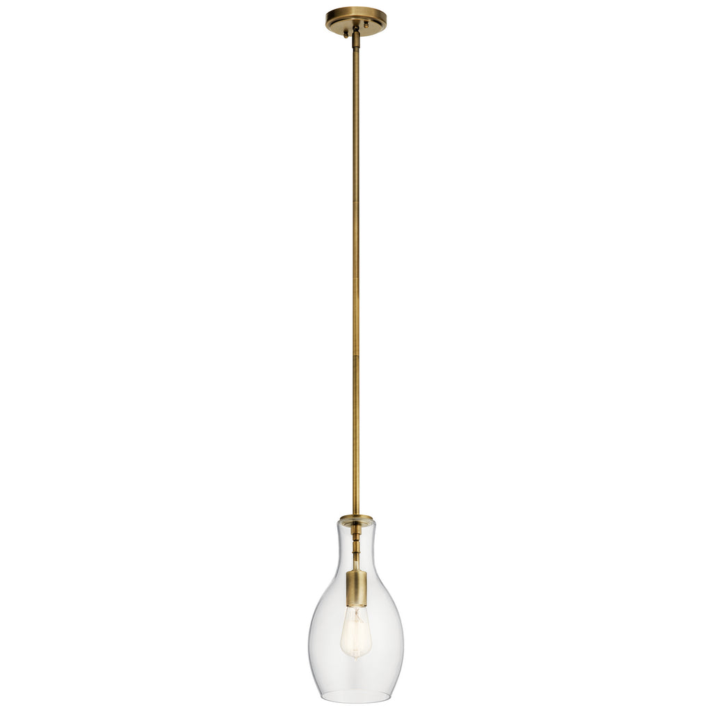 KICHLER 42456NBR Everly 13.75" 1 Light Hour Glass Pendant Clear Glass Natural Brass