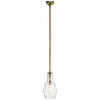 KICHLER 42456NBR Everly 13.75" 1 Light Hour Glass Pendant Clear Glass Natural Brass