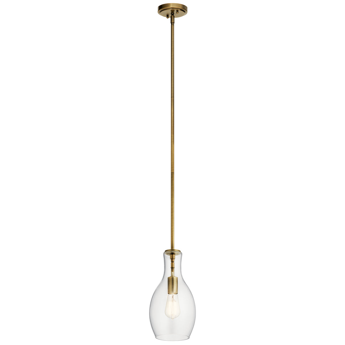 KICHLER 42456NBR Everly 13.75" 1 Light Hour Glass Pendant Clear Glass Natural Brass