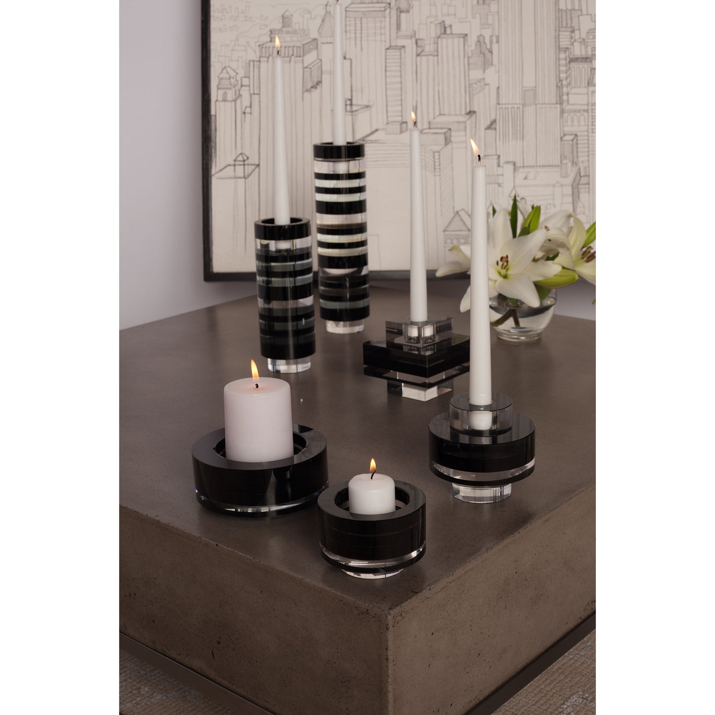 ELK SIGNATURE 980001/S2 Tuxedo Sliced Crystal Candleholders (Set of 2) - Small