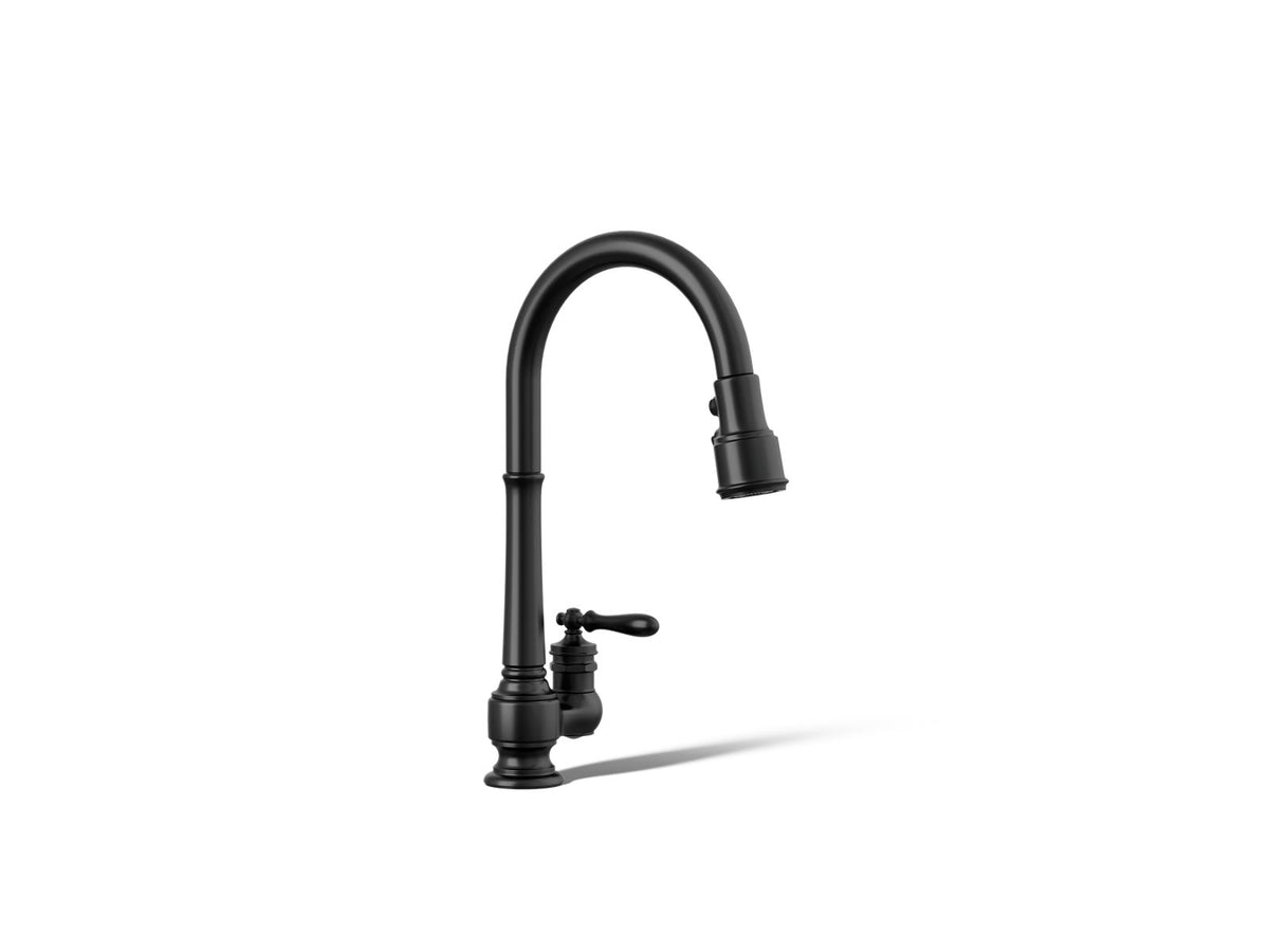 KOHLER K-99260-BL Artifacts Pull-Down Kitchen Sink Faucet With Three-Function Sprayhead - Matte Black