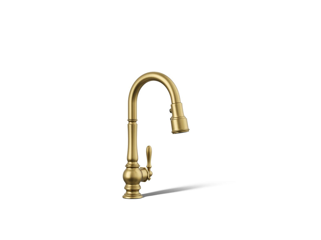 KOHLER K-99261-2MB Artifacts Pull-Down Kitchen Sink Faucet With Three-Function Sprayhead - Vibrant Brushed Moderne Brass
