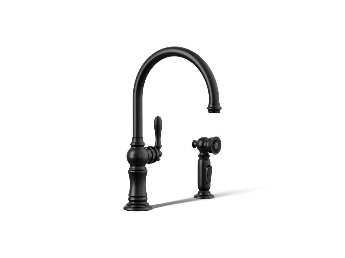 KOHLER K-99262-BL Artifacts Single-Handle Kitchen Sink Faucet With Two-Function Sprayhead - Matte Black
