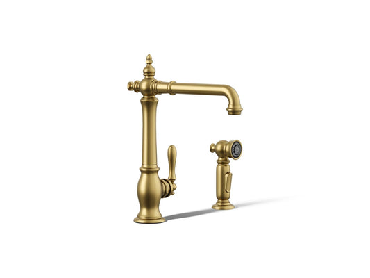 KOHLER K-99265-2MB Artifacts Single-handle kitchen sink faucet with side sprayer - Vibrant Brushed Moderne Brass