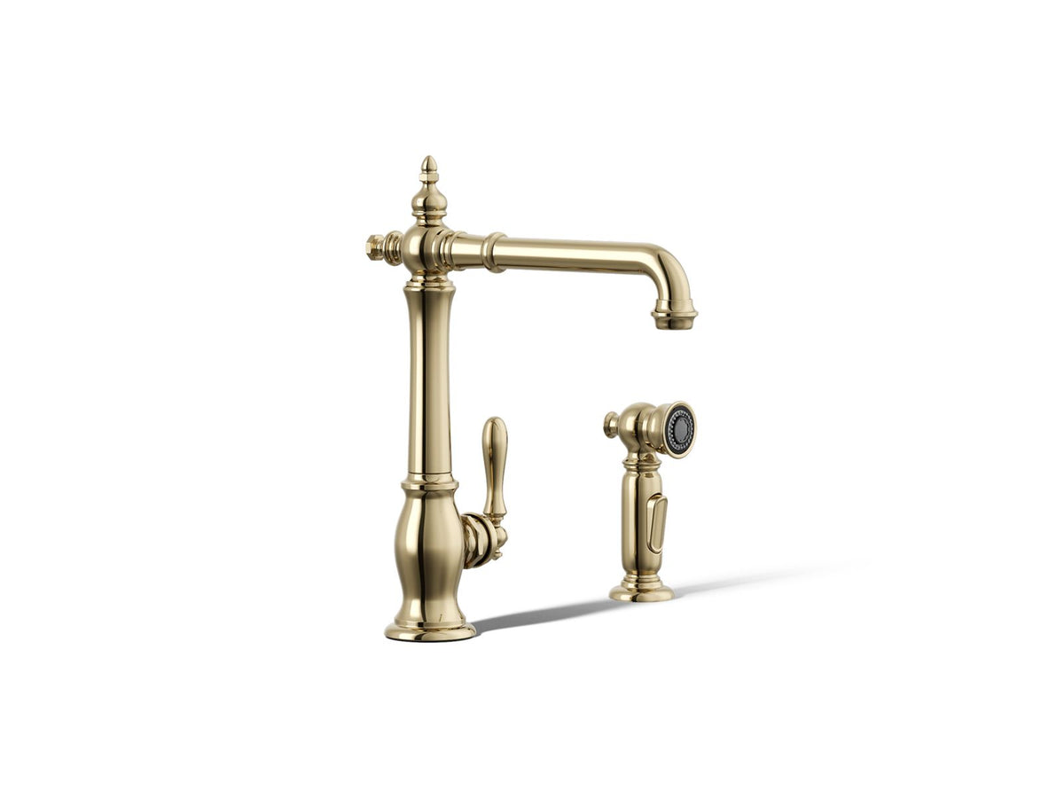 KOHLER K-99265-AF Artifacts Single-Handle Kitchen Sink Faucet With Side Sprayer - Vibrant French Gold