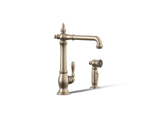 KOHLER K-99265-BV Artifacts Single-handle kitchen sink faucet with side sprayer - Vibrant Brushed Bronze