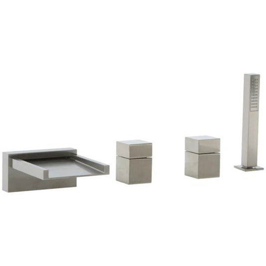 ARTOS F202ALT-10BN Quarto 4-Hole Deck Mount Open Chute Tub Filler with Cube Control Brushed Nickel