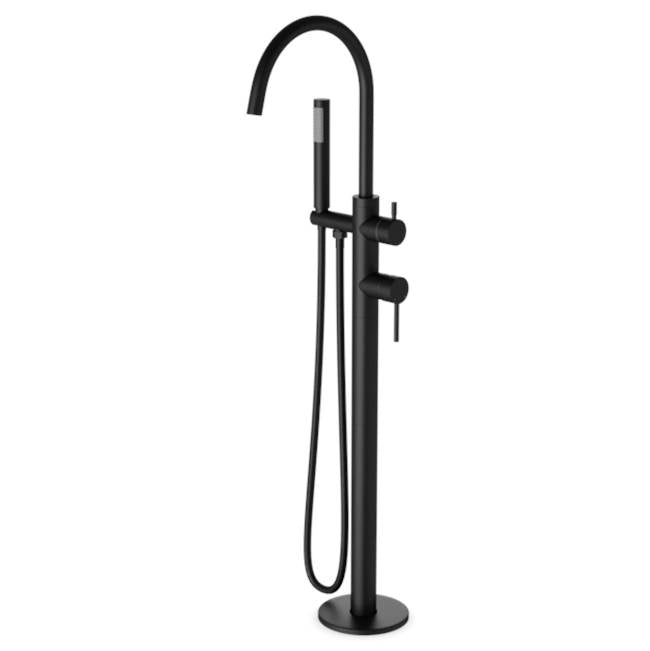 ARTOS FS510TKBK Trova Round Floor Mount Tub Filler Trim Kit with Hand Held Shower Matte Black