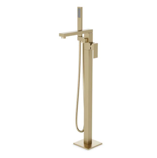 ARTOS FS520TKSB Trova Square Floor Mount Tub Filler Trim Kit with Hand Held Shower Satin Brass