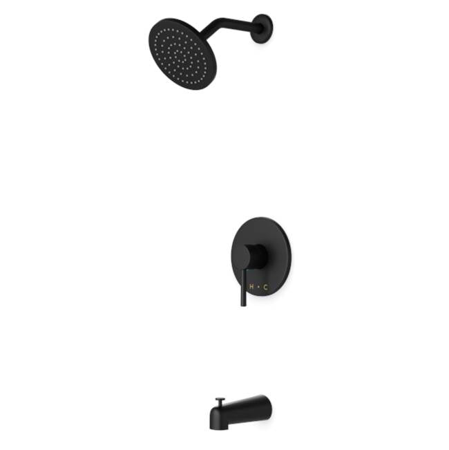 ARTOS TS152BK Trova Round Pressure Balance Tub / Shower Trim Kit with Rain Head Matte Black