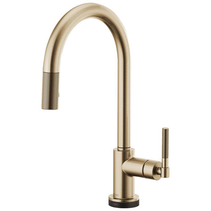 BRIZO Litze SmartTouch Pull-Down Kitchen Faucet with Arc Spout and Knurled Handle - Luxe Gold, 64043LF-GL