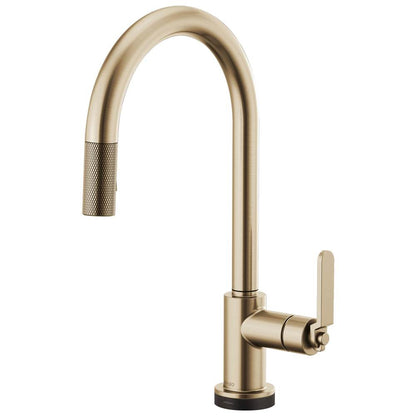 BRIZO Litze SmartTouch Pull-Down Kitchen Faucet with Arc Spout and Industrial Handle - Luxe Gold, 64044LF-GL
