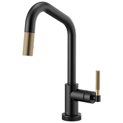 BRIZO Litze SmartTouch Pull-Down Kitchen Faucet with Angled Spout and Knurled Handle - Matte Black/Luxe Gold, 64063LF-BLGL