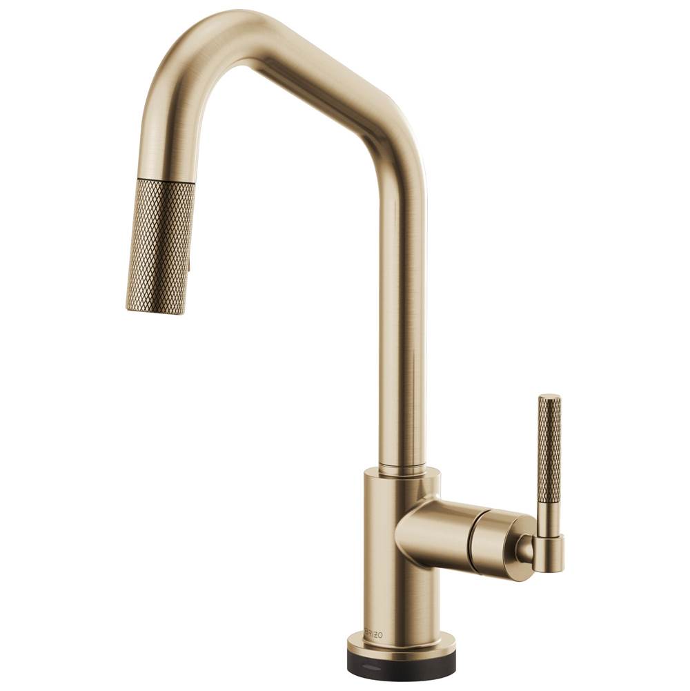 BRIZO Litze SmartTouch Pull-Down Kitchen Faucet with Angled Spout and Knurled Handle - Luxe Gold, 64063LF-GL