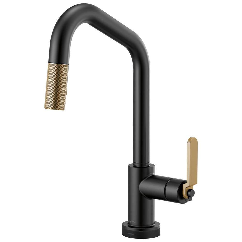 BRIZO Litze SmartTouch Pull-Down Kitchen Faucet with Angled Spout and Industrial Handle - Matte Black/Luxe Gold, 64064LF-BLGL