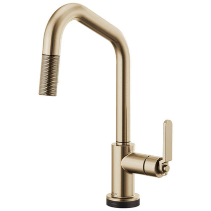 BRIZO Litze SmartTouch Pull-Down Kitchen Faucet with Angled Spout and Industrial Handle - Luxe Gold, 64064LF-GL