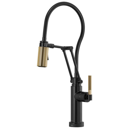BRIZO Litze SmartTouch Articulating Kitchen Faucet With Finished Hose - Matte Black/Luxe Gold, 64143LF-BLGL