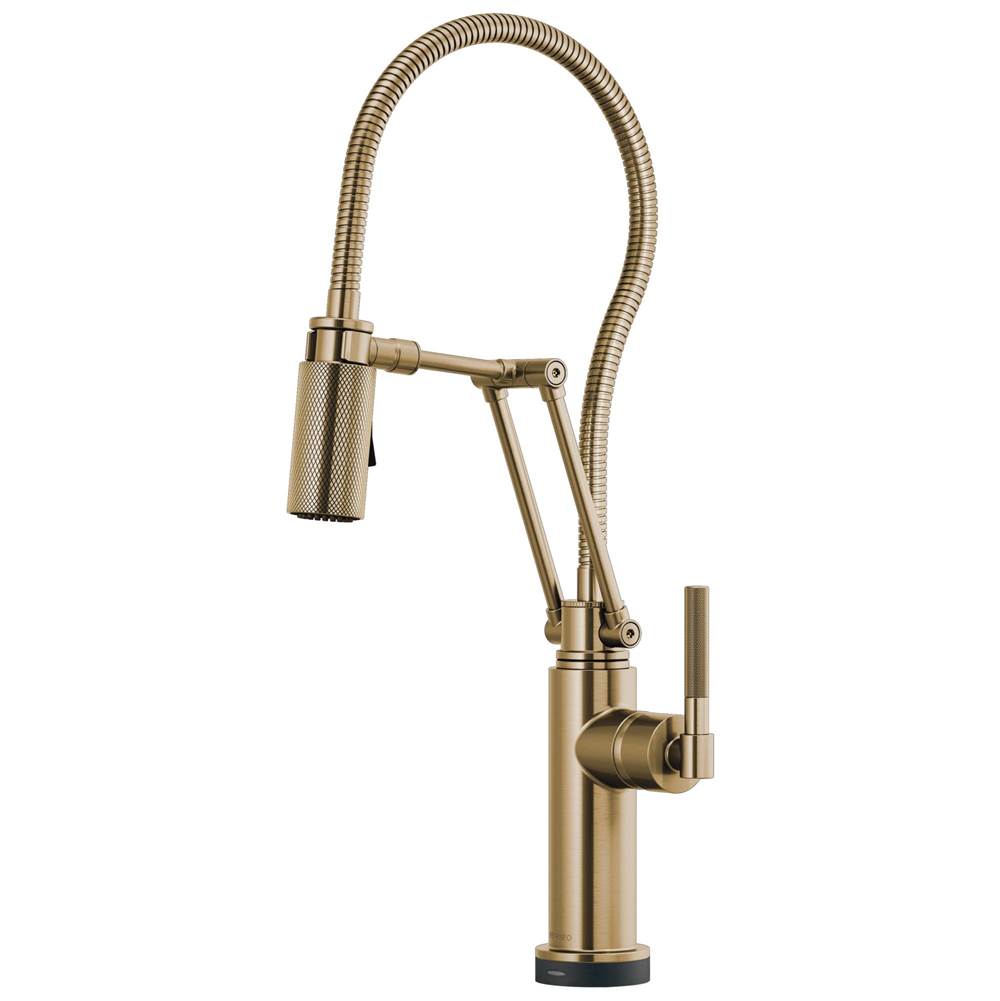 BRIZO Litze SmartTouch Articulating Kitchen Faucet With Finished Hose - Luxe Gold, 64143LF-GL