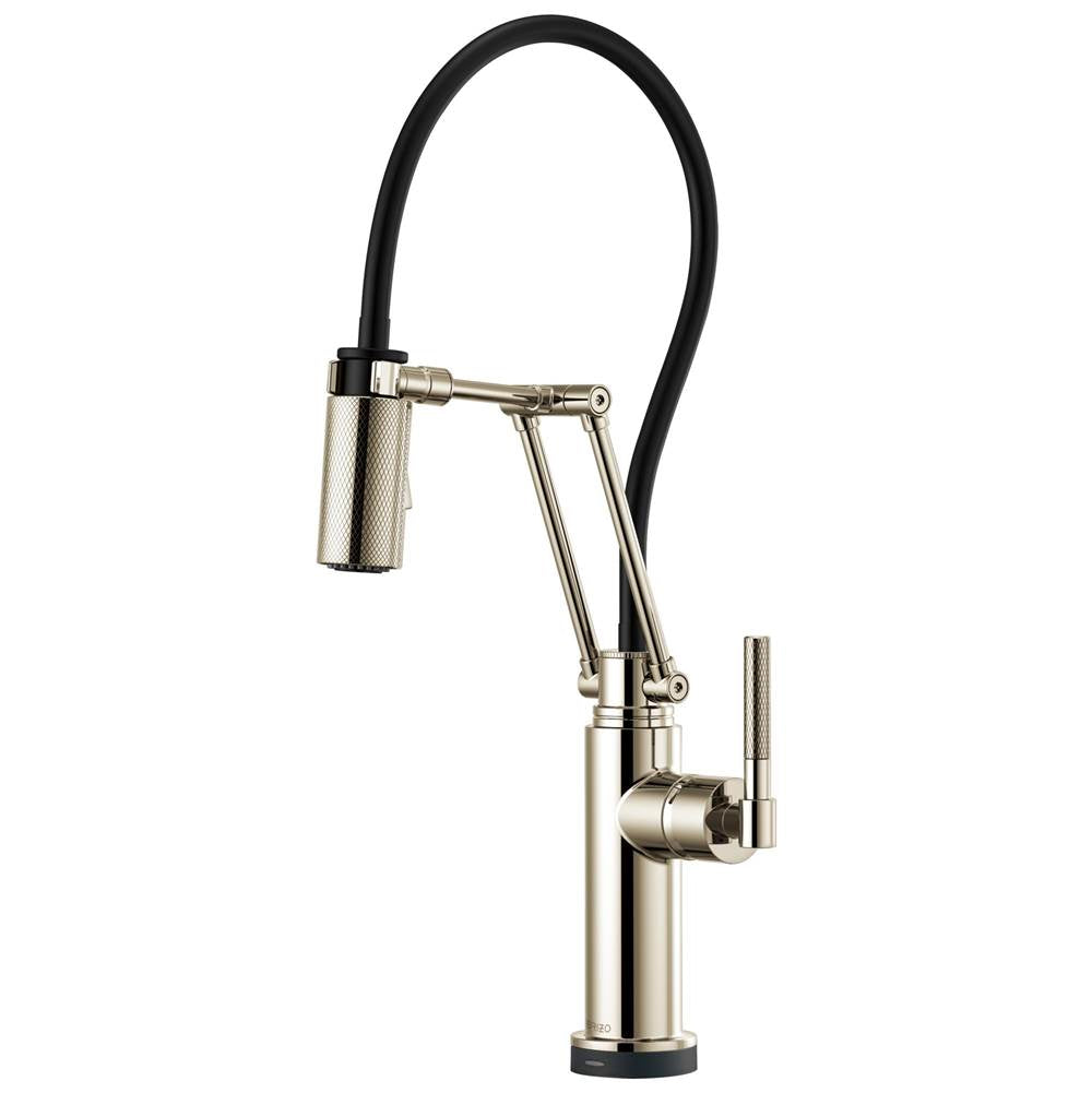 BRIZO Litze SmartTouch Articulating Kitchen Faucet with Knurled Handle - Polished Nickel, 64243LF-PN
