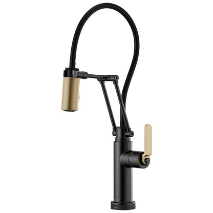 BRIZO Litze SmartTouch Articulating Kitchen Faucet with Industrial Handle - Matte Black/Luxe Gold, 64244LF-BLGL