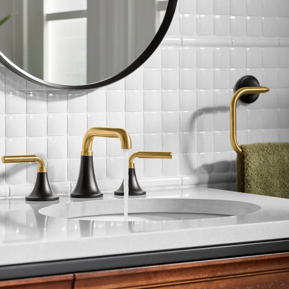 KOHLER K-27416-4N-BMB Tone Widespread Bathroom Sink Faucet, 0.5 Gpm - Matte Black With Brushed Moderne Brass