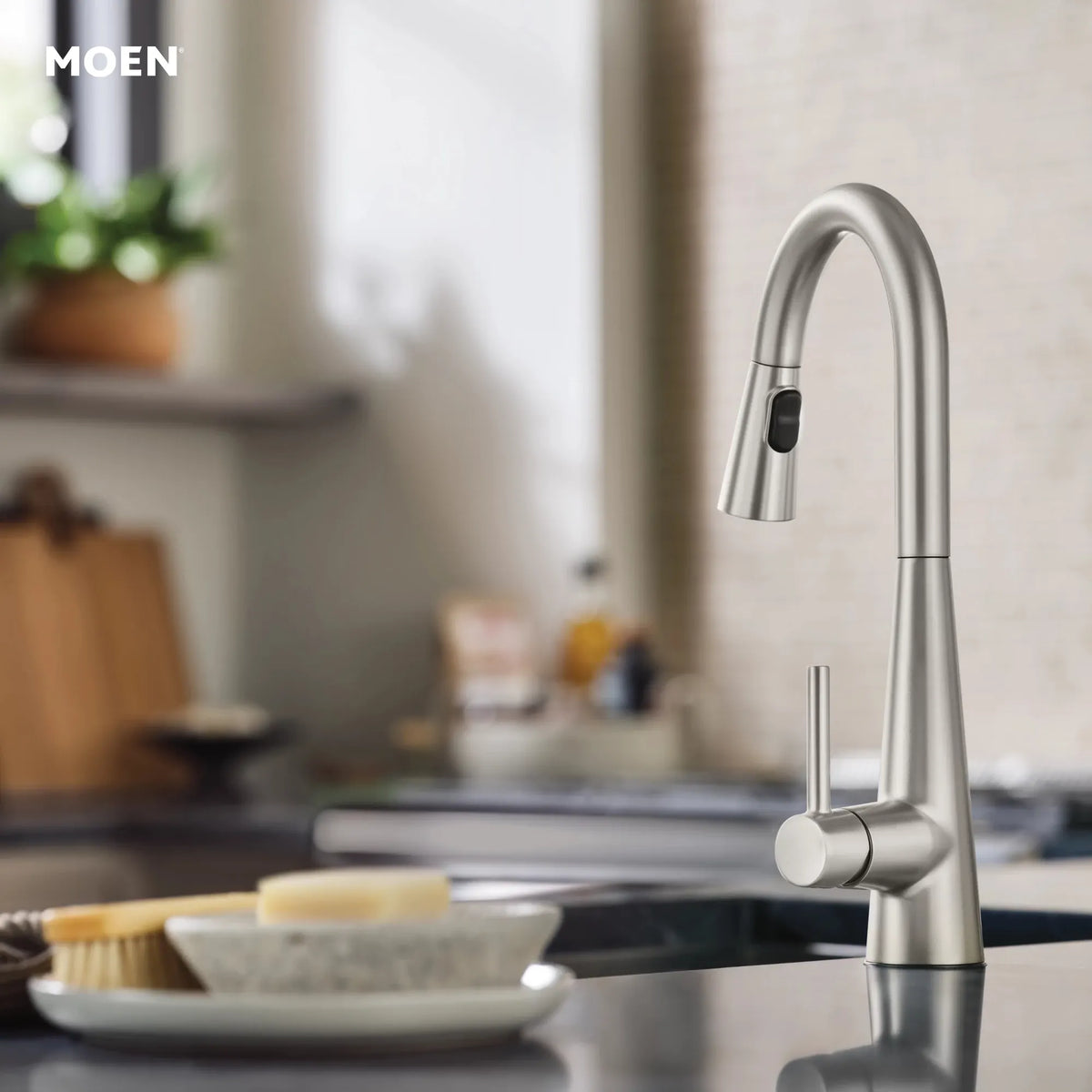 MOEN 7864EWSRS Sleek Motionsense Wave One-Handle Pulldown Touchless Kitchen Faucet - Spot Resist Stainless