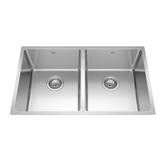 KINDRED BDU1831-9N Brookmore 12.1-in LR x 18.2-in FB x 9-in DP Undermount Double Bowl Stainless Steel Sink In Commercial Satin Finish