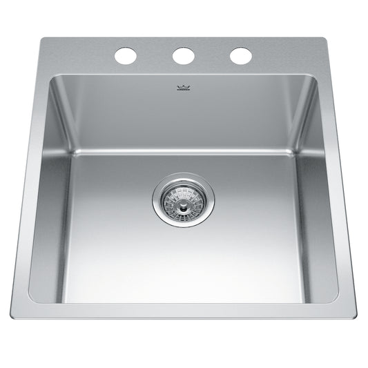 KINDRED BSL2120-9-3N Brookmore 20-in LR x 20.9-in FB x 9-in DP Drop in Single Bowl Stainless Steel Sink In Commercial Satin Finish