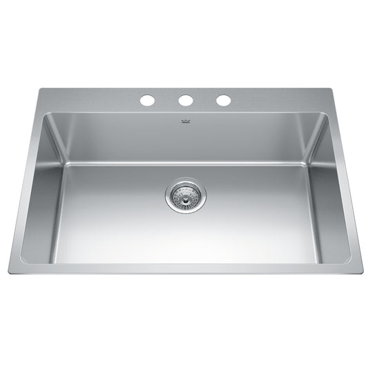 KINDRED BSL2131-9-3N Brookmore 31-in LR x 20.9-in FB x 9-in DP Drop in Single Bowl Stainless Steel Sink In Commercial Satin Finish