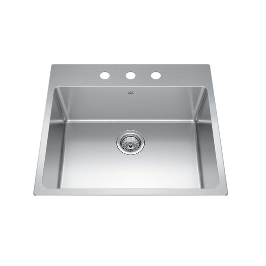 KINDRED BSL2225-9-3N Brookmore 25.1-in LR x 22.1-in FB x 9-in DP Drop in Single Bowl Stainless Steel Sink In Commercial Satin Finish