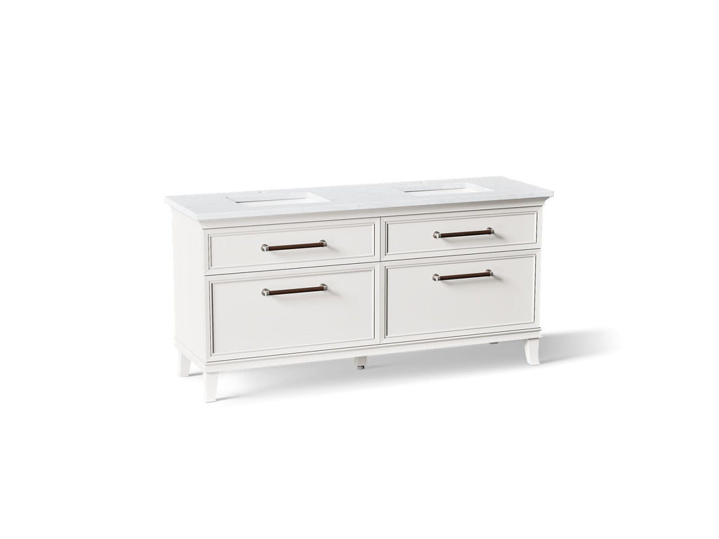 KOHLER K-CM29482-BD6-ATN Artifacts 72" Bathroom Vanity Cabinet With Sinks And Quartz Top - Linen White