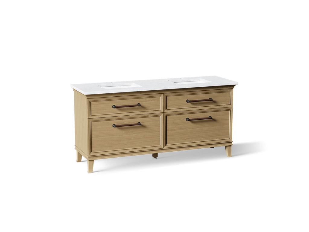 KOHLER K-CM29482-BD6-KTL Artifacts 72" Bathroom Vanity Cabinet With Sinks And Quartz Top - Light Oak