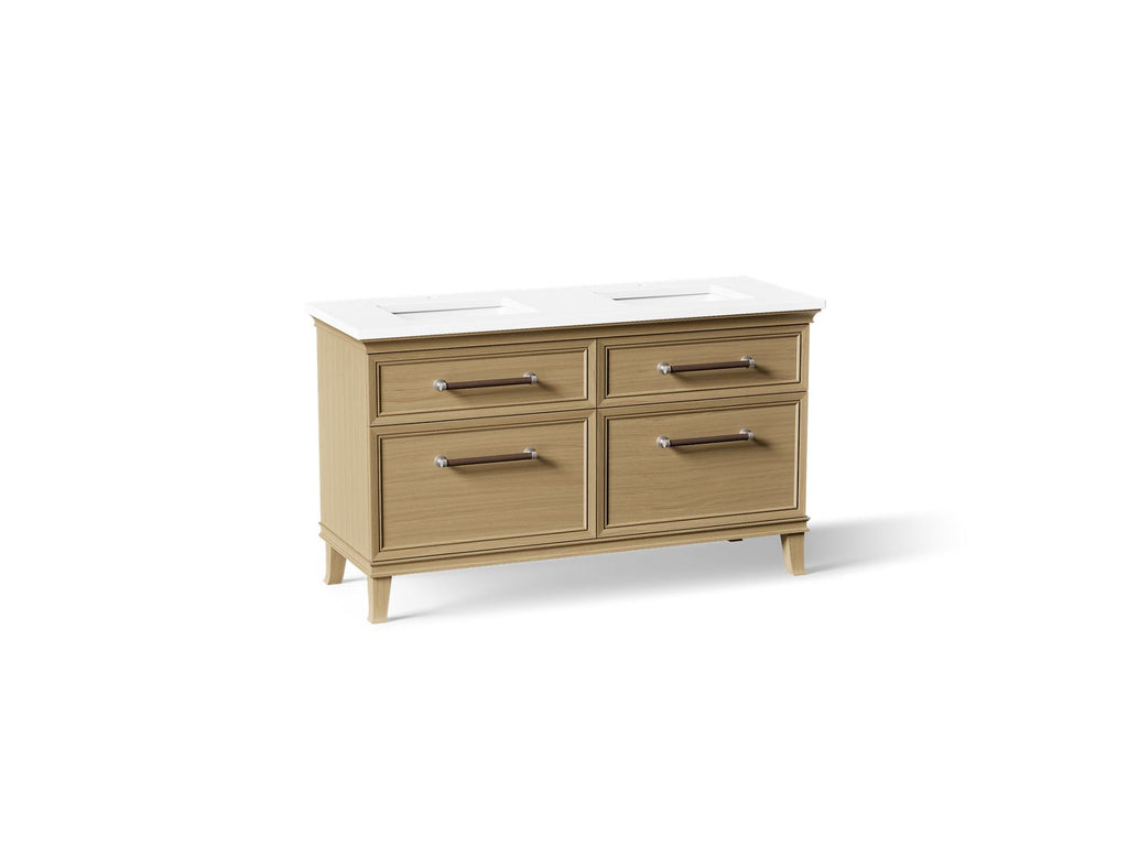 KOHLER K-CM33560-BD5-KWN Artifacts 60" Bathroom Vanity Cabinet With Sinks And Quartz Top - Light Oak