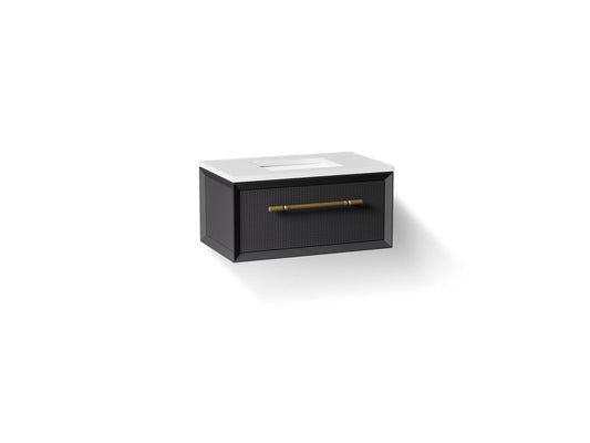 KOHLER K-CM33562-BD1-GL7 Enivo 36" wall-hung bathroom vanity cabinet with sink and quartz top - Gloss Black