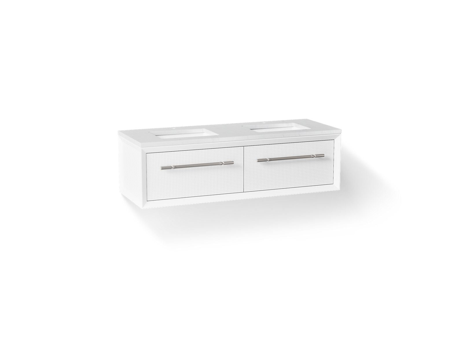 KOHLER K-CM33563-BD1-0 Enivo 60" Wall-Hung Bathroom Vanity Cabinet With Sinks And Quartz Top - White