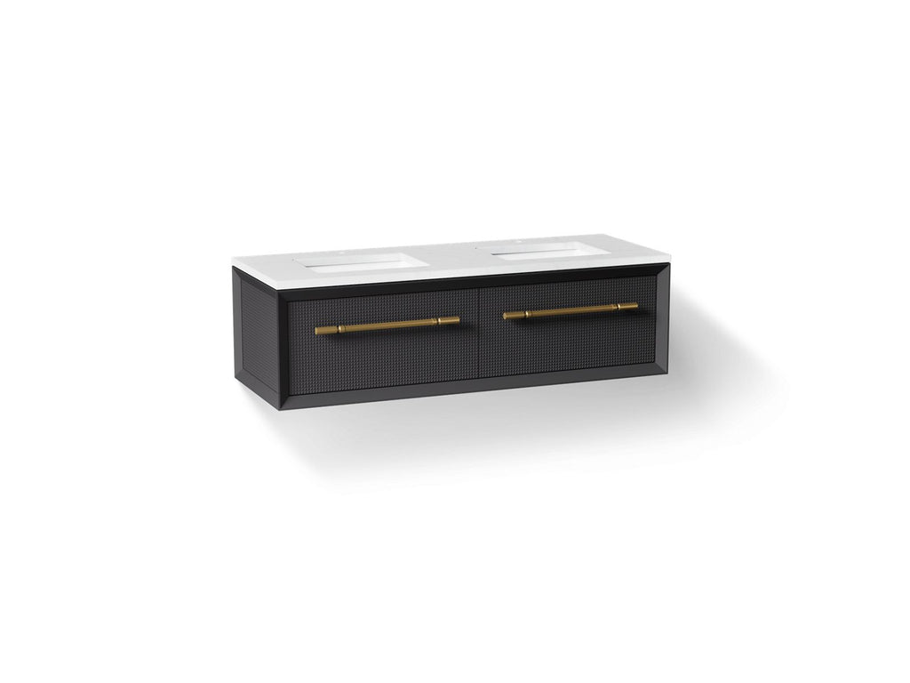 KOHLER K-CM33563-BD1-GL7 Enivo 60" Wall-Hung Bathroom Vanity Cabinet With Sinks And Quartz Top - Gloss Black