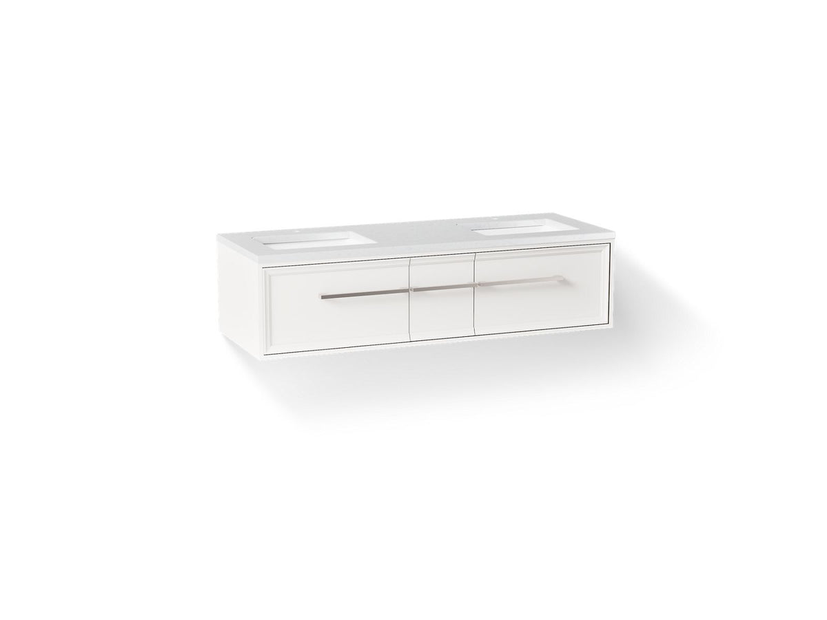 KOHLER K-CM33567-BD1-1WA Lodern 60" Wall-Hung Bathroom Vanity Cabinet With Sinks And Quartz Top - Linen White