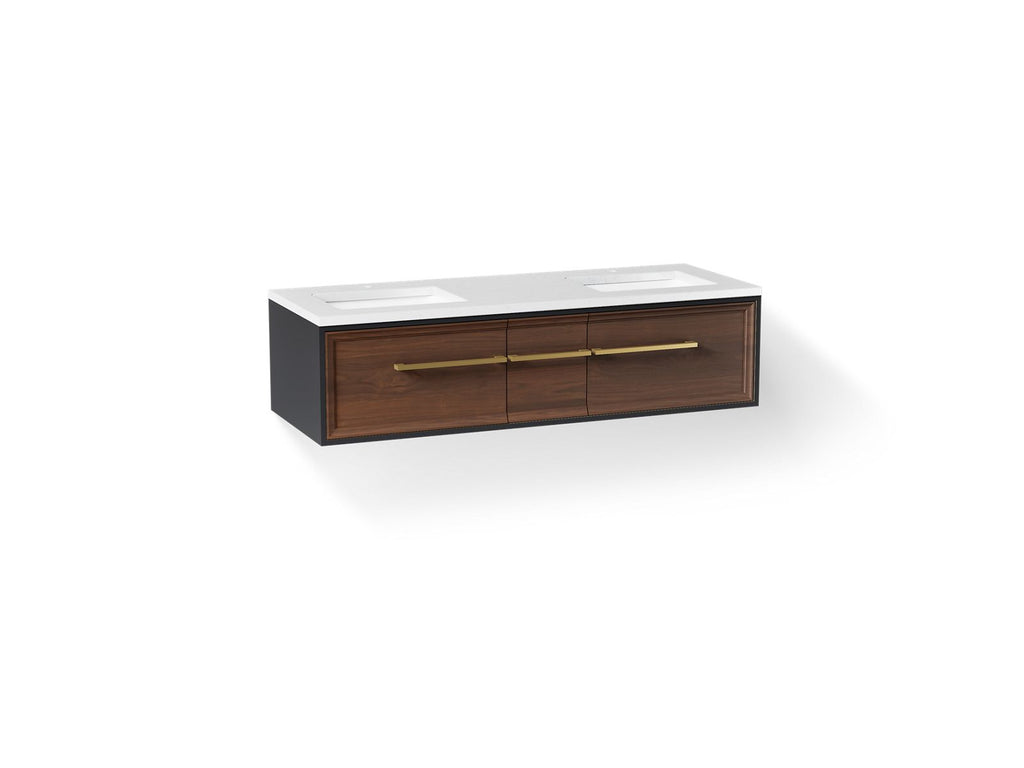 KOHLER K-CM33567-BD1-1WX Lodern 60" Wall-Hung Bathroom Vanity Cabinet With Sinks And Quartz Top - Slate Grey