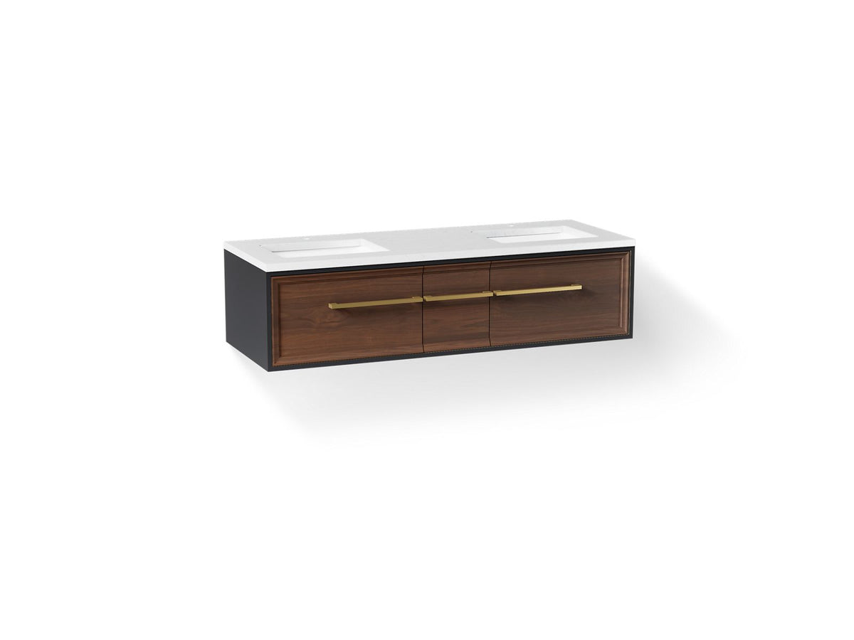 KOHLER K-CM33567-BD1-1WX Lodern 60" Wall-Hung Bathroom Vanity Cabinet With Sinks And Quartz Top - Slate Grey