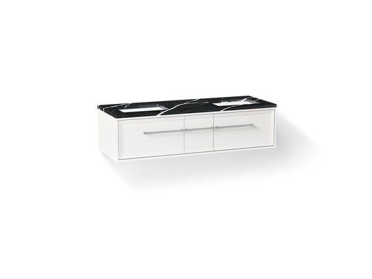 KOHLER K-CM33567-BD23-AEC Lodern 60" wall-hung bathroom vanity cabinet with sinks and quartz top - Linen White