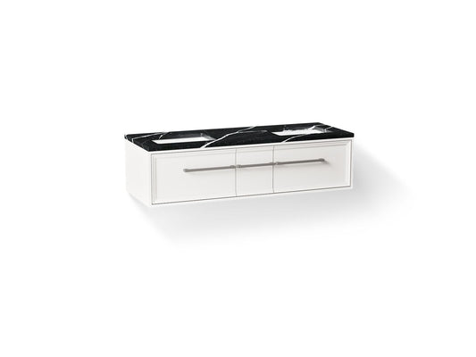 KOHLER K-CM33567-BD23-AEN Lodern 60" wall-hung bathroom vanity cabinet with sinks and quartz top - Linen White