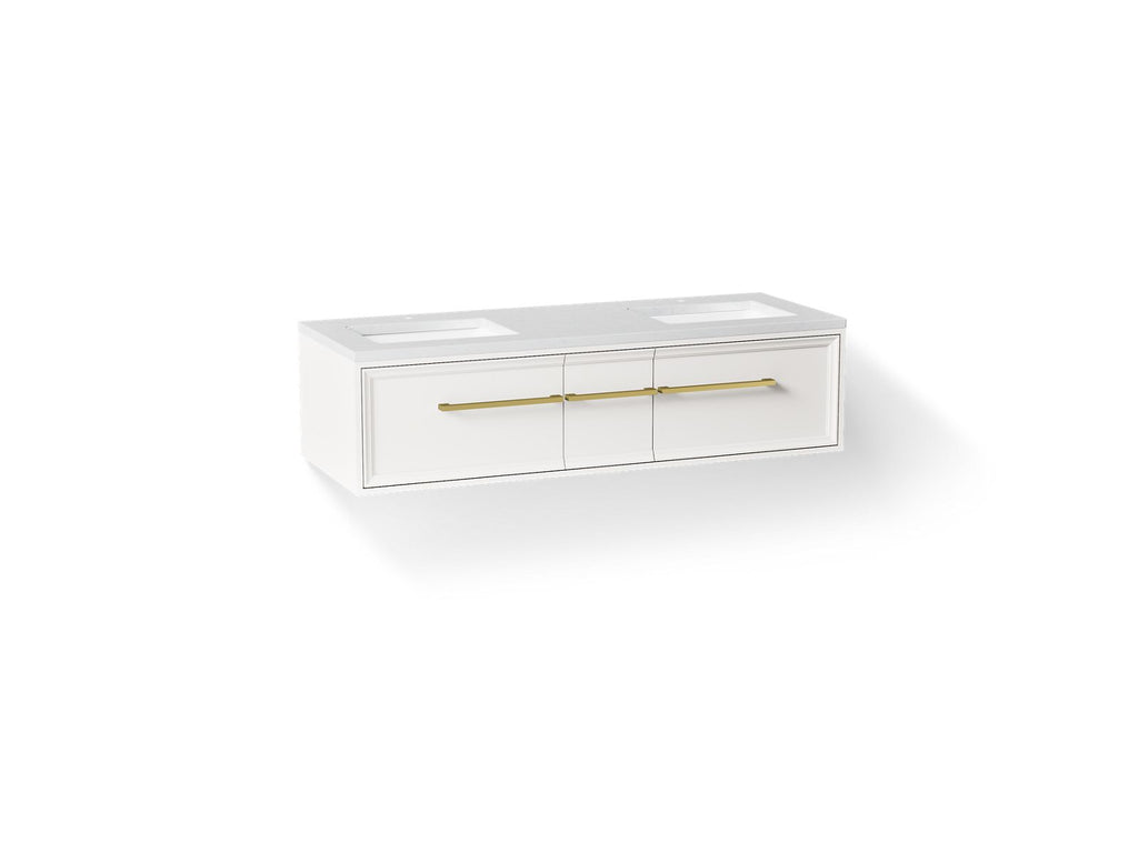 KOHLER K-CM33567-BD23-ATB Lodern 60" Wall-Hung Bathroom Vanity Cabinet With Sinks And Quartz Top - Linen White