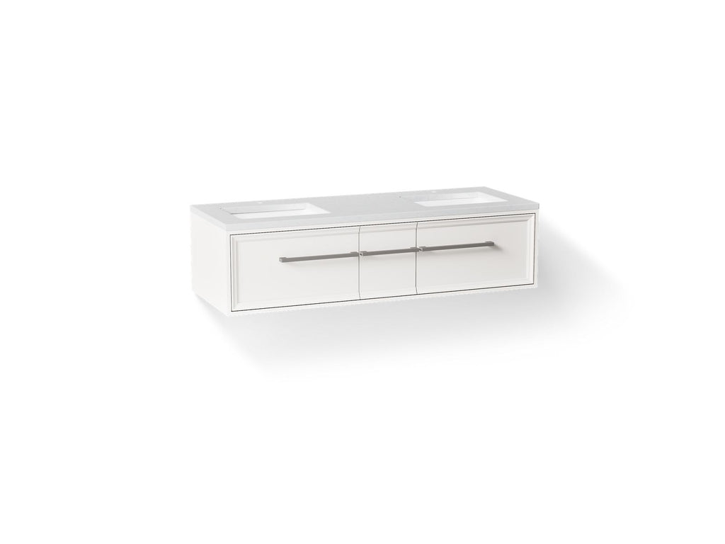 KOHLER K-CM33567-BD23-ATN Lodern 60" Wall-Hung Bathroom Vanity Cabinet With Sinks And Quartz Top - Linen White