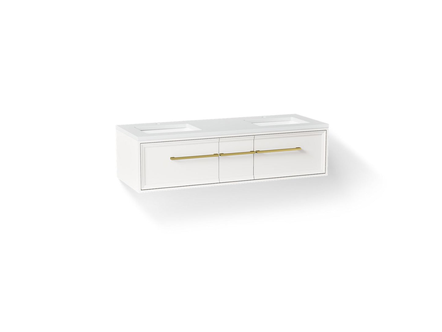 KOHLER K-CM33567-BD23-AWB Lodern 60" wall-hung bathroom vanity cabinet with sinks and quartz top - Linen White